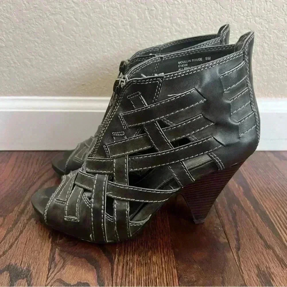 MIA Moullin Rouge 9M C18336 Zip Sandals Heels Ankle Green Open Toe